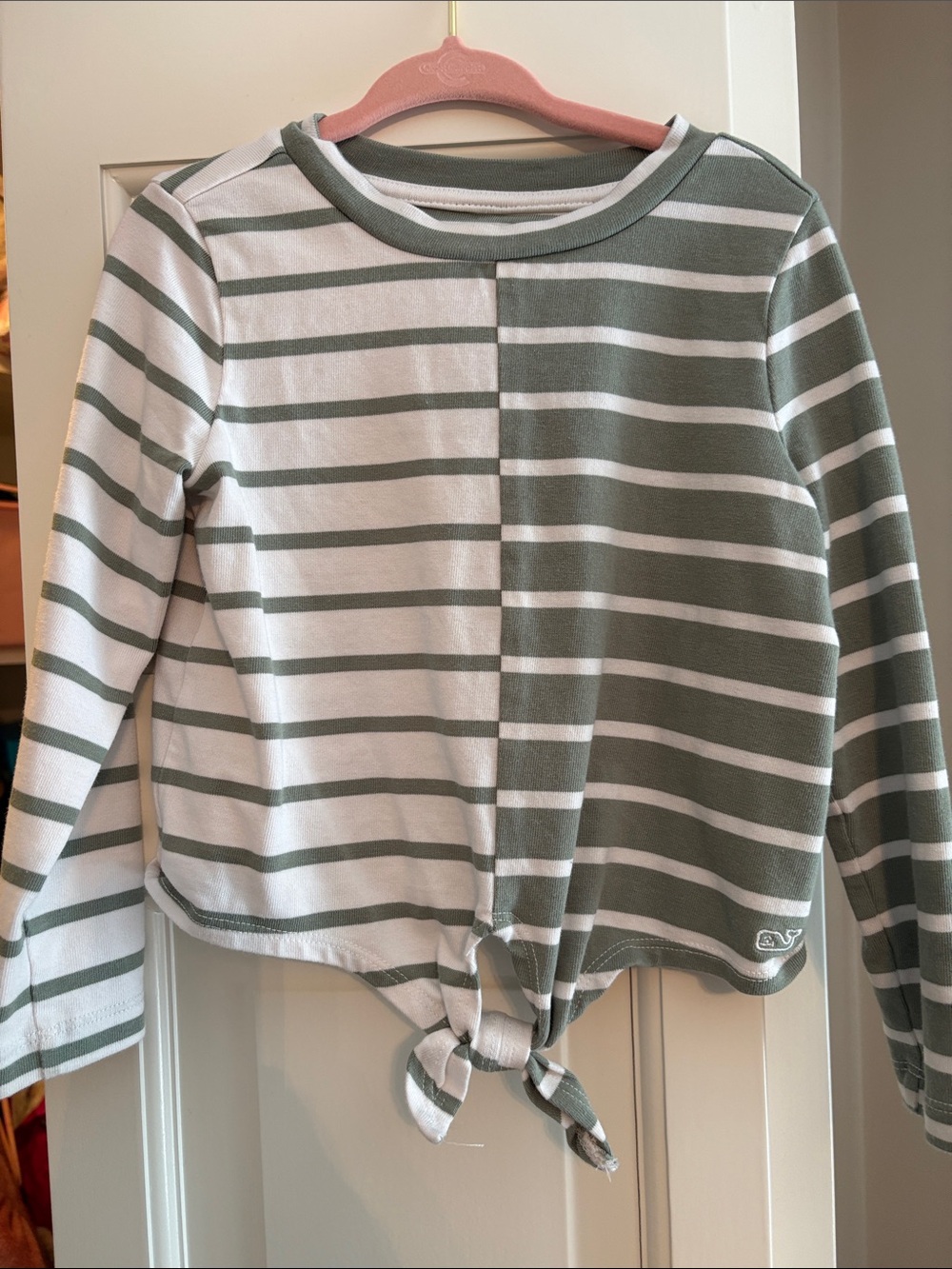 Vineyard Vines Girls' Striped Tie-Front Long Sleeve Top - Green & White - 2T